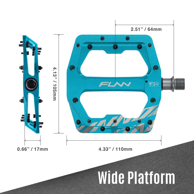 Funn Funndamental Flat Pedals - Wide Platform Bicycle Pedals for BMX/MTB Mountain Bike, Adjustable Grip for Outstanding Stability, 9/16-inch CrMo Axle (Turquoise) - Image 3